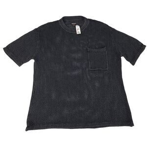 RSQ Crochet Knit T Shirt Mens XXL Black Short Sleeve Pocket Tee